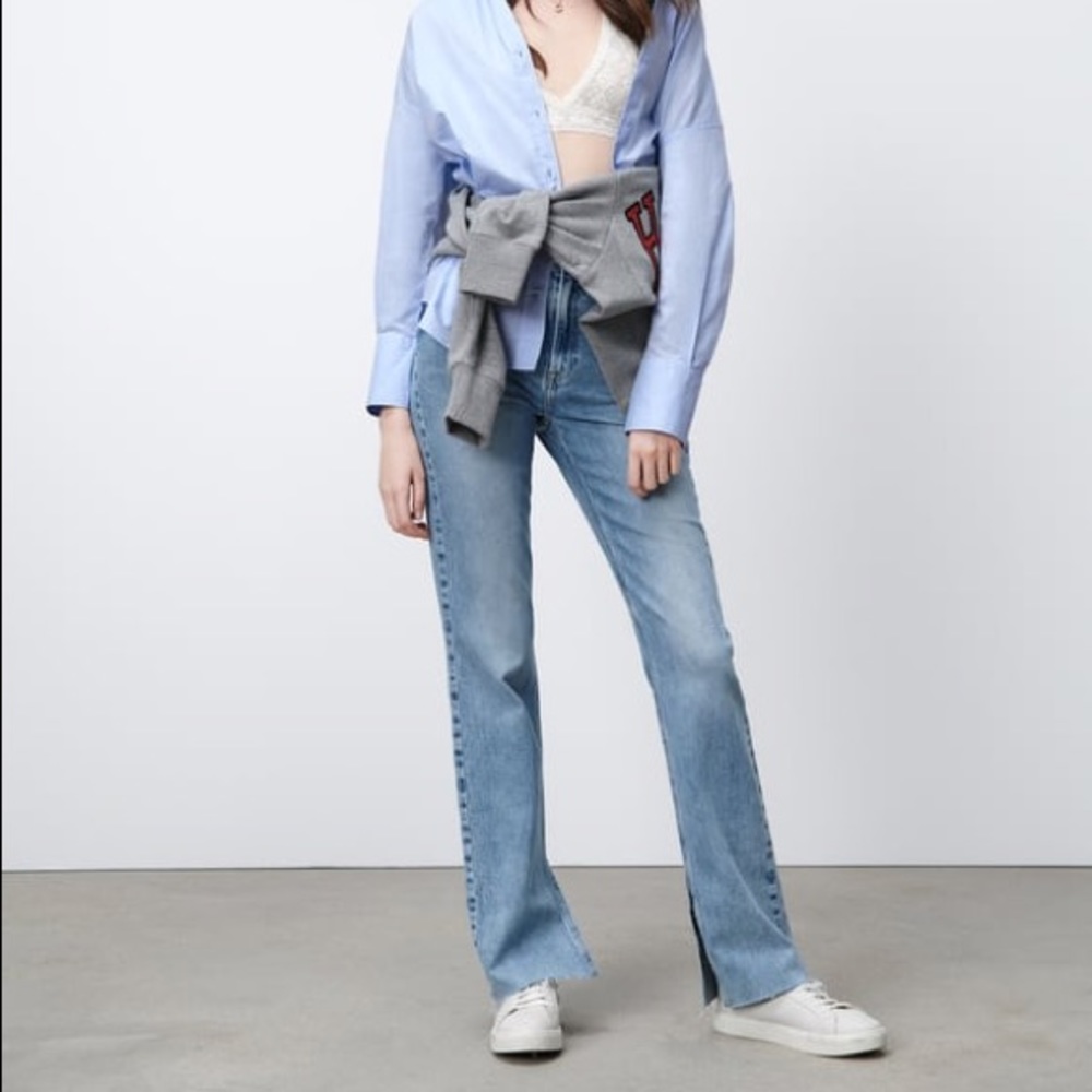 Zara Flared High Rise Jeans w/ Ankle Slit NWOT